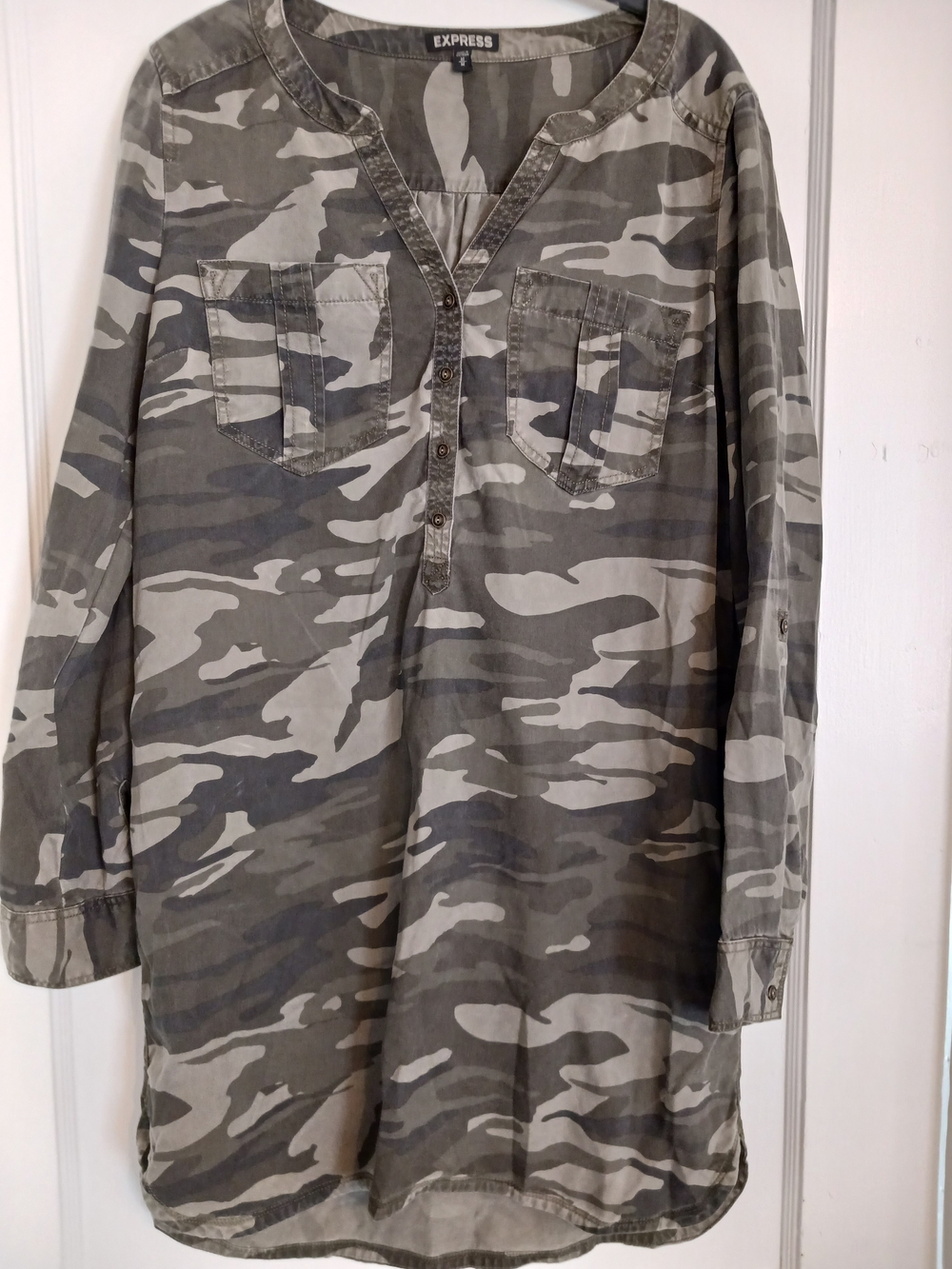 Express Camo Popover Tunic - Olive & Gray